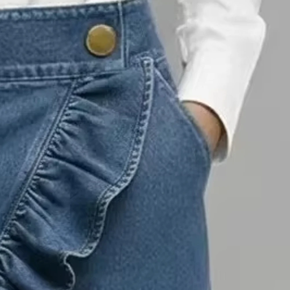 

Women's Vintage Irregular Ruffle High Waist Wide Leg Jeans Stretch Denim Slim Pants Casual Fashion Street Office Long Trousers
