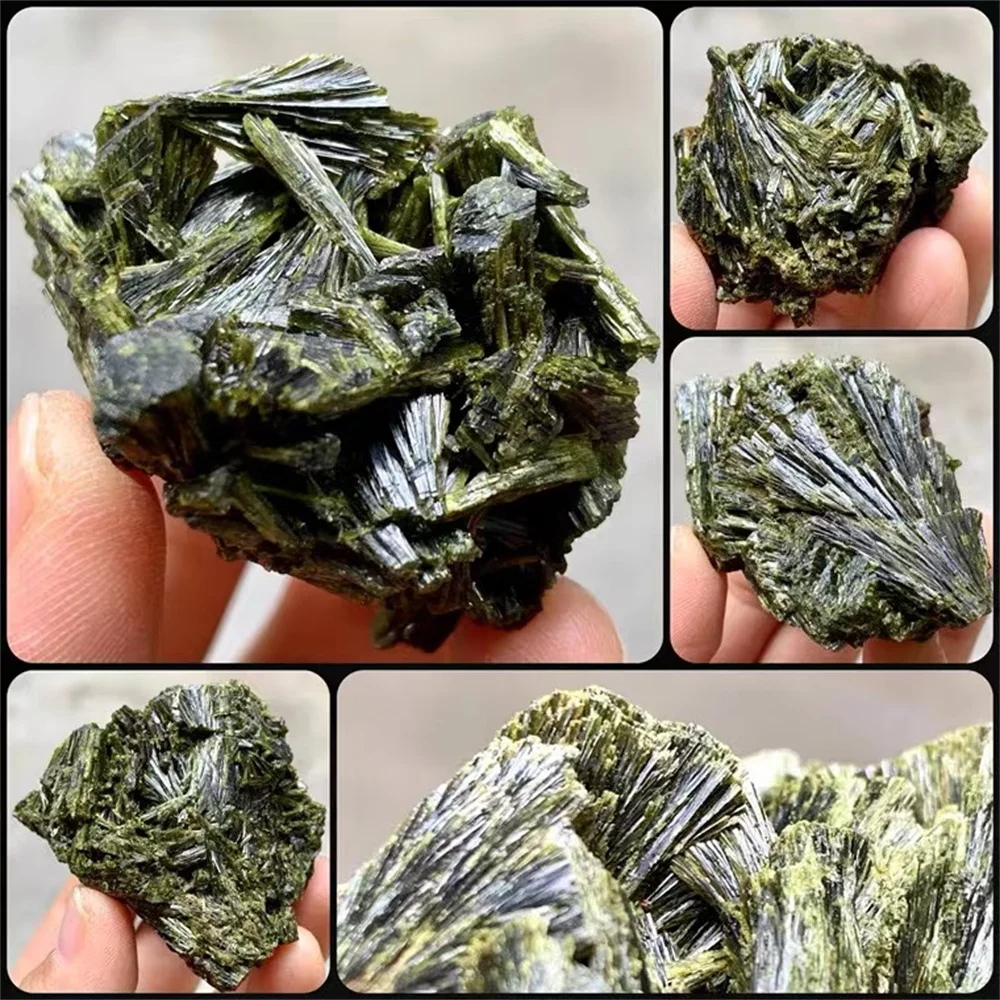 Natural Epidote Crystal Symbiosis Clear Quartz Rough Crystal Clusters Mineral Specimen Healing Energy Home Decorayion