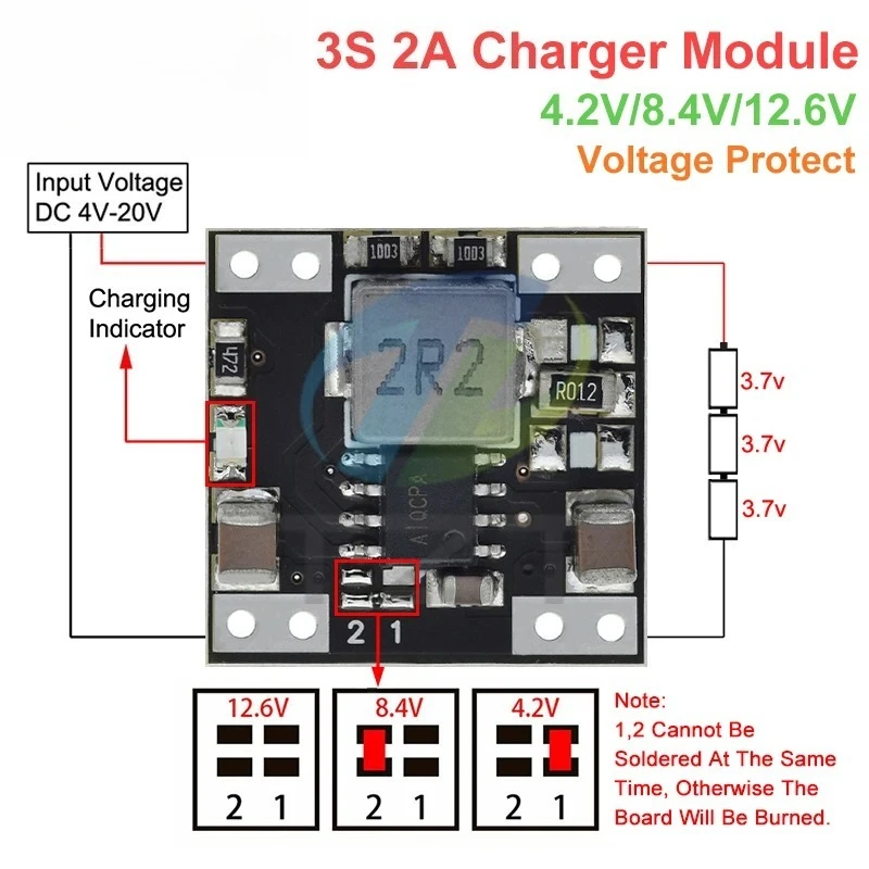 3S Battery 18650 Charger Module Li-ion Lithium Step Down Protection Board Power Bank Module 2A 4.2V/8.4V/12.6V Voltage Protect