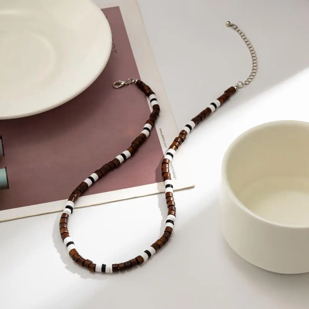 Wood Beaded Men's Gifts Male Jewelry Simple Geometric Necklace Bohemian Style Collar Men Choker Fashion Male Necklace