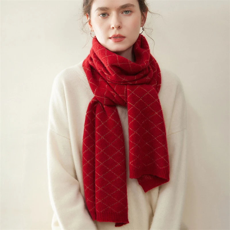 وشاح منسوج من الألماس الصلب عصري وأنيق، 100% كشمير، وصول جديد لخريف وشتاء، دافئ ومقاوم للبرد #5