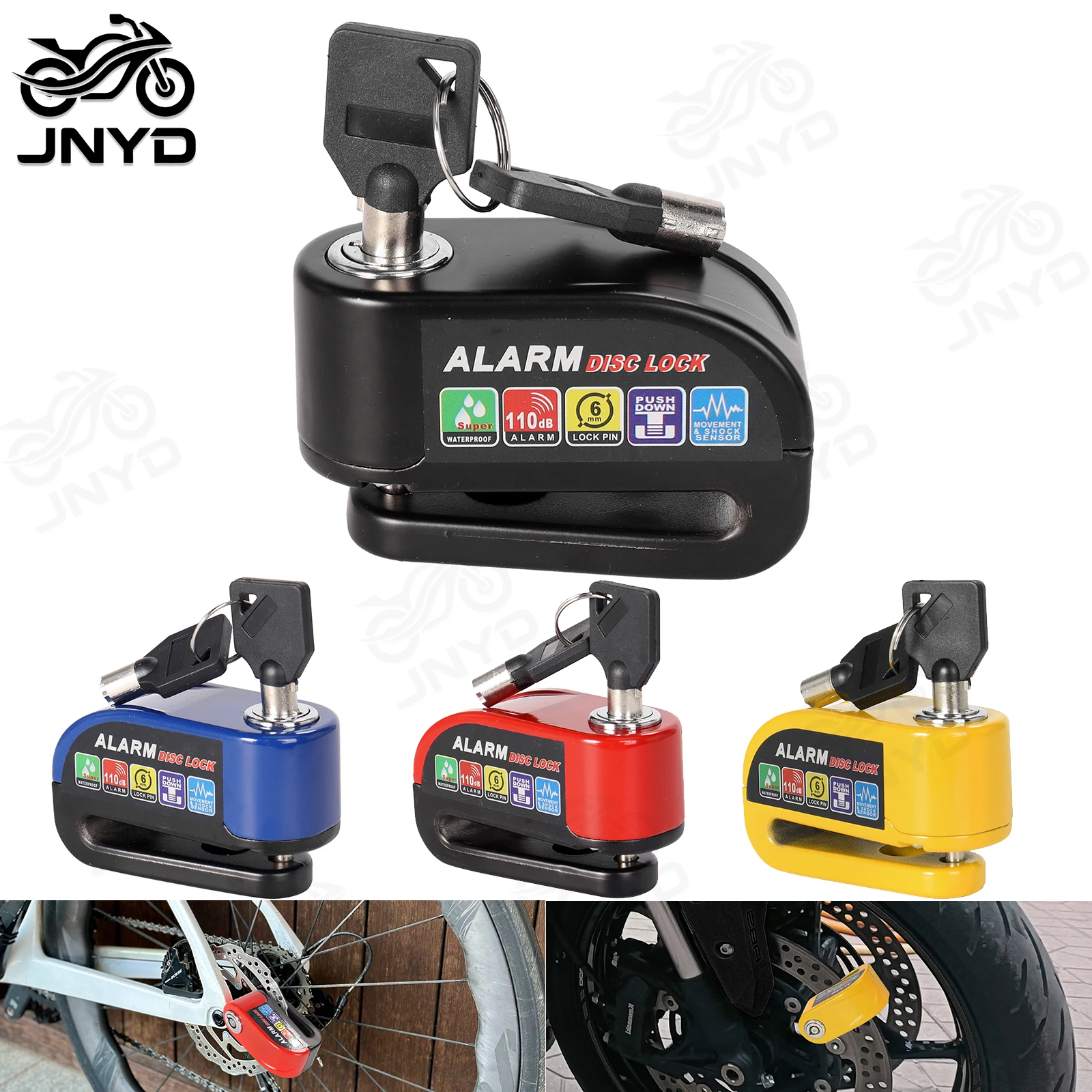 JNYD Motorcycle Alarm Lock Bike Disc Lock Warning 110DB Security Alloy Anti Theft Waterproof Brake Rotor Padlock Disc Brake Lock