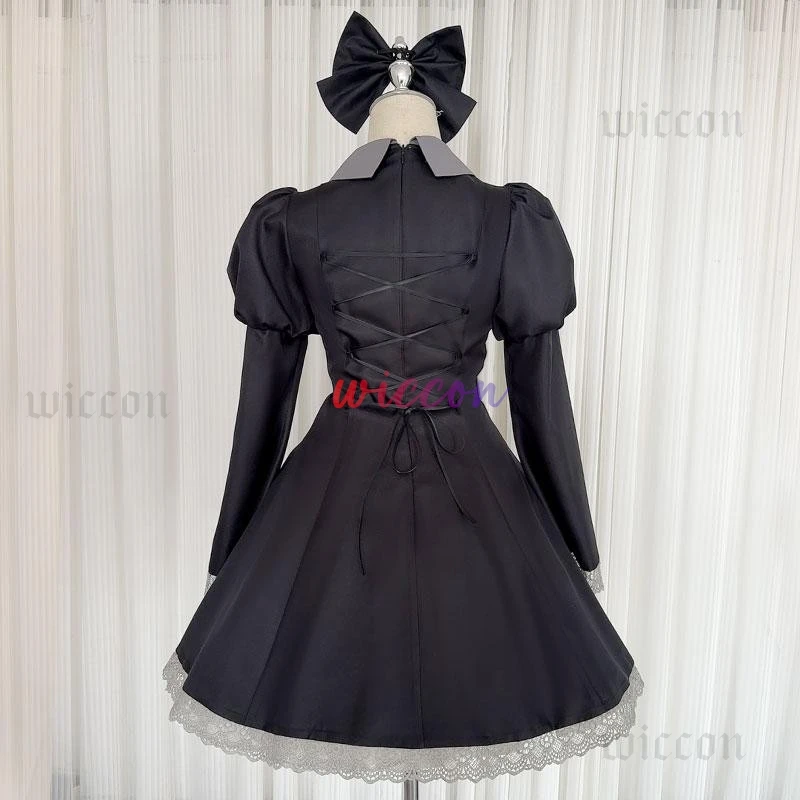 اللباس الداخلي والتخزين مع Garterbelt تخزين الفوضى تأثيري حلي فستان أسود موحد شعر مستعار طويل ربطة القوس فيونكة دبوس الشعر جوارب مخططة