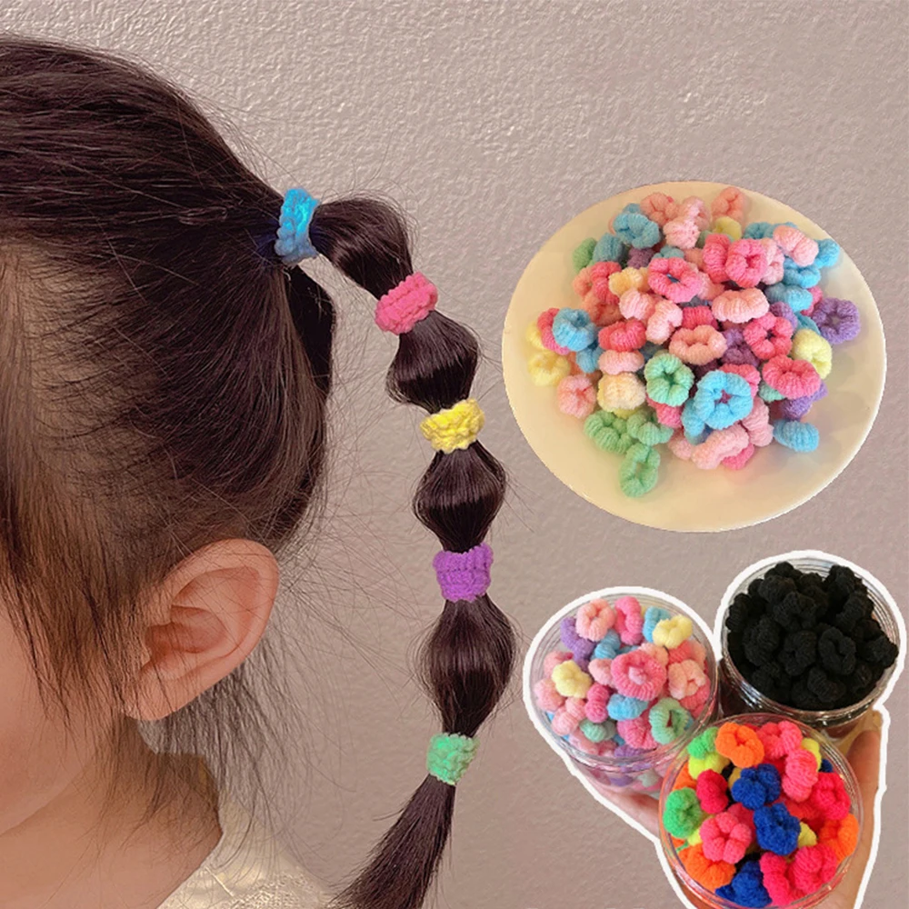 100Pcs Children Elastic Hair Band Rope Scrunchies Kids Cute Bow Hairband Towel Headband Girls Ponytail Holder Hair Accessories