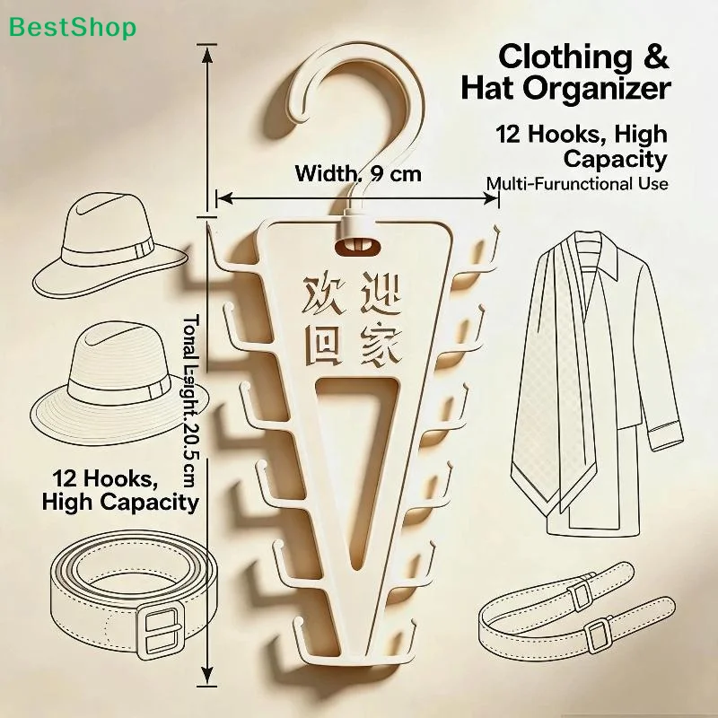 〔P〕1/2 PCS White V Shaped Over Door Hanger With 12 Hooks 360 Degree Rotation For Storing Bags Hats Scarves Clothes In Entryway
