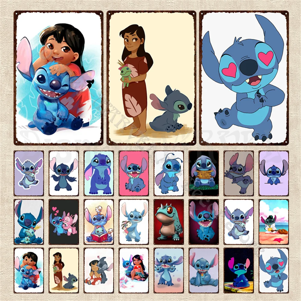 Lilo & Stitch Metal Wall Sticker Vintage Home Decor Disney Collection Metal Sign Tin Plate Disney Man Cave Plaque Bar Wall Decor