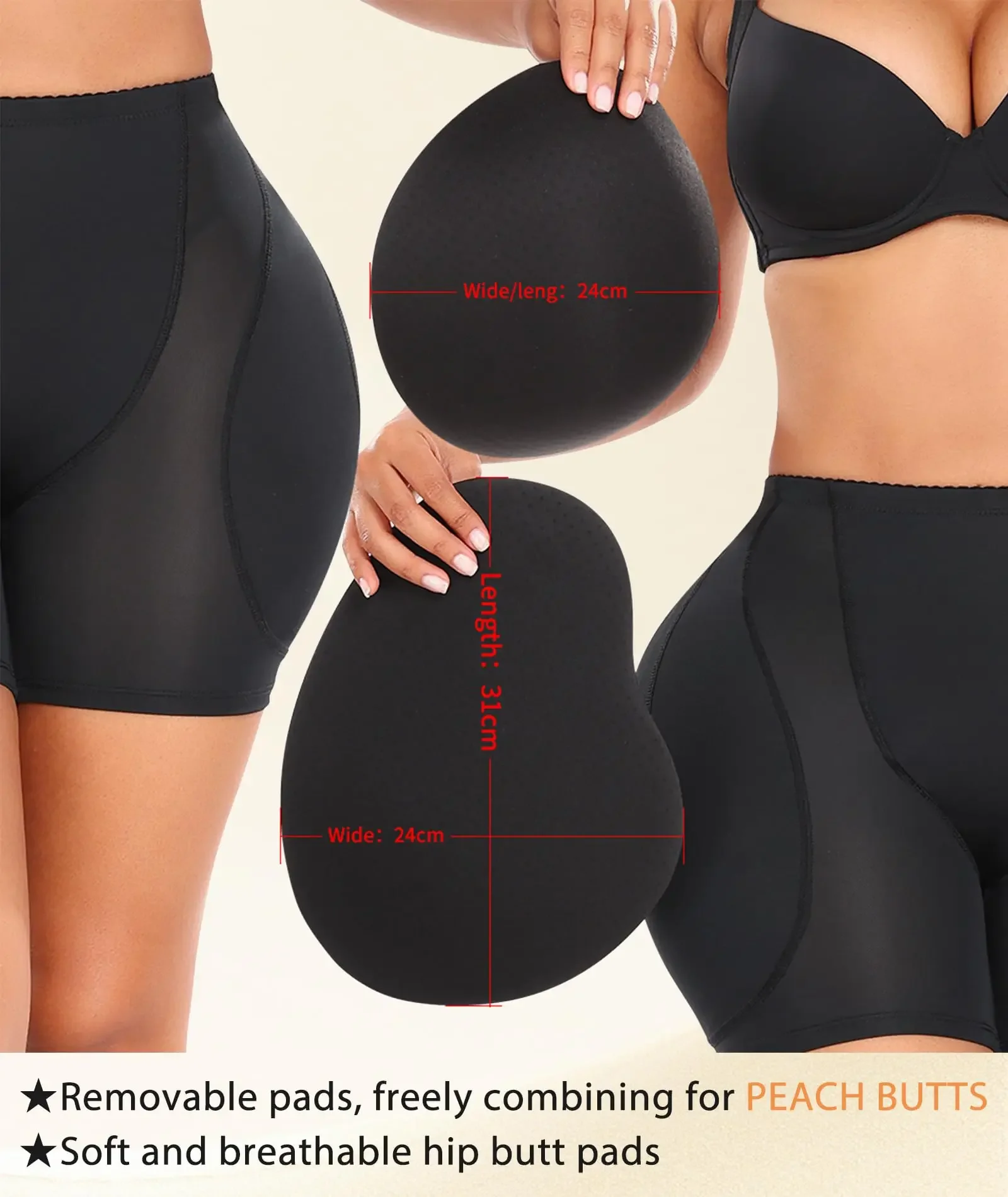 Vêtements en saillie rembourrés pour femmes, rehausseur de fesses, culotte de contrôle, rehausseur de fesses, 4 coussinets