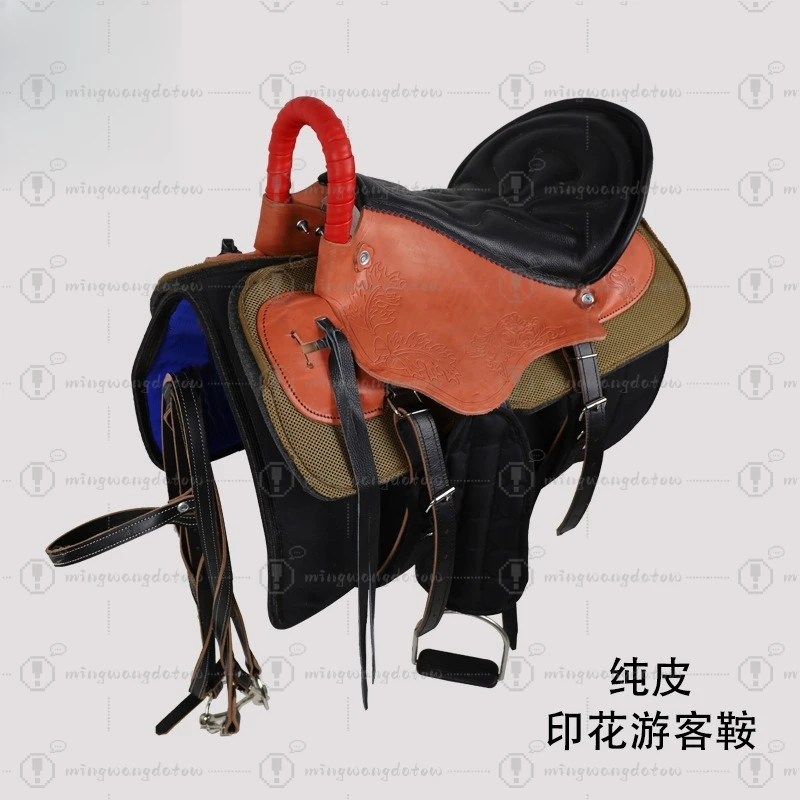 Genuine Leather Printed Tourist Saddle Full Set, Saddle for Horse & Pony, Complete Equestrian Tack & Accessories