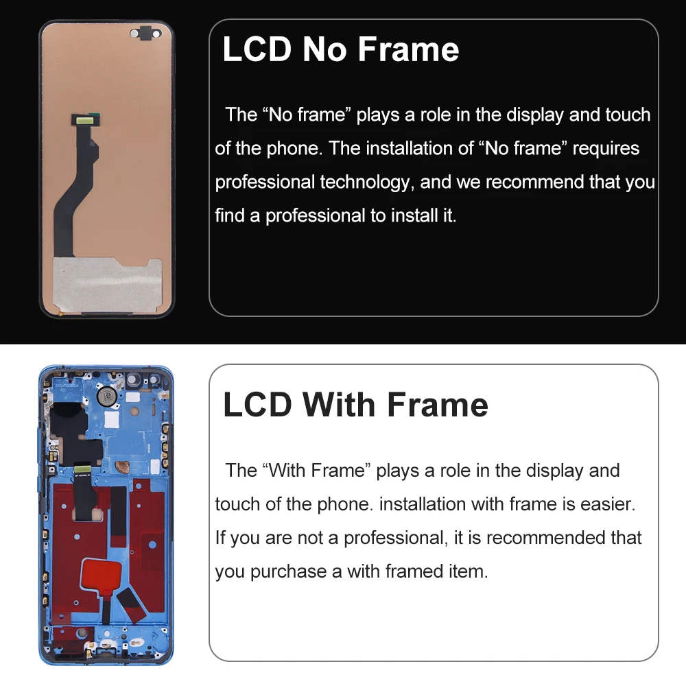 P40 Pro TFT Display Screen Assembly for Huawei P40 Pro ELS-NX9 ELS-N04 LCD Display Touch Screen Digitizer with Frame Replacement