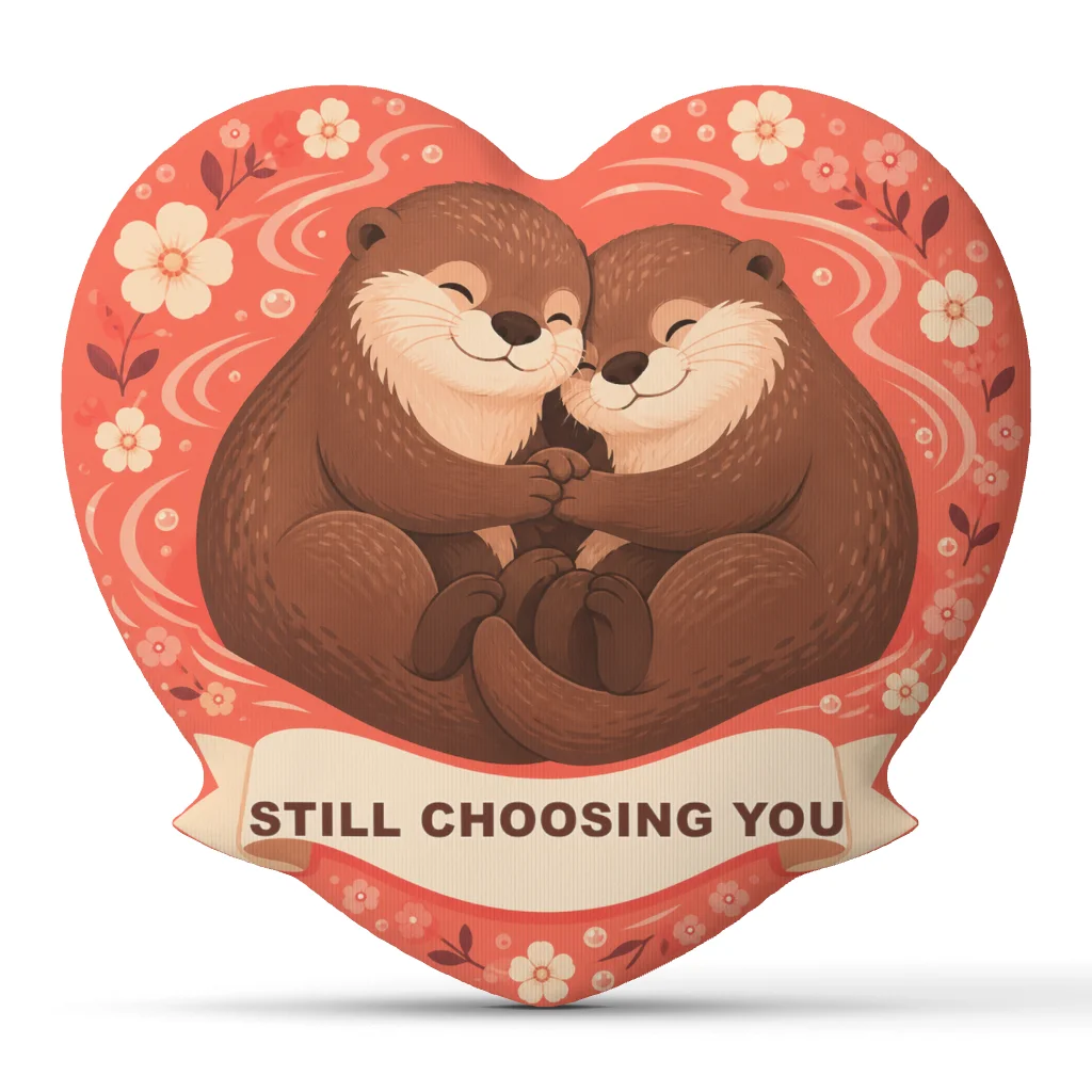 Still Choosing You Otter Couple Plush Pillow Romantic Heart Shaped Cushion Anniversary Gift Stuffed Throw Pillow for Couples