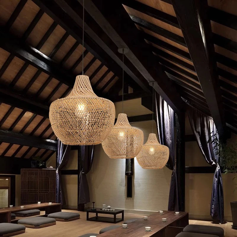 

Southeast Asia Restaurant Chandelier Art Design Rattan Weaving Retro Dining Table Lamp Creative Homestay Bar Lighting Led Light