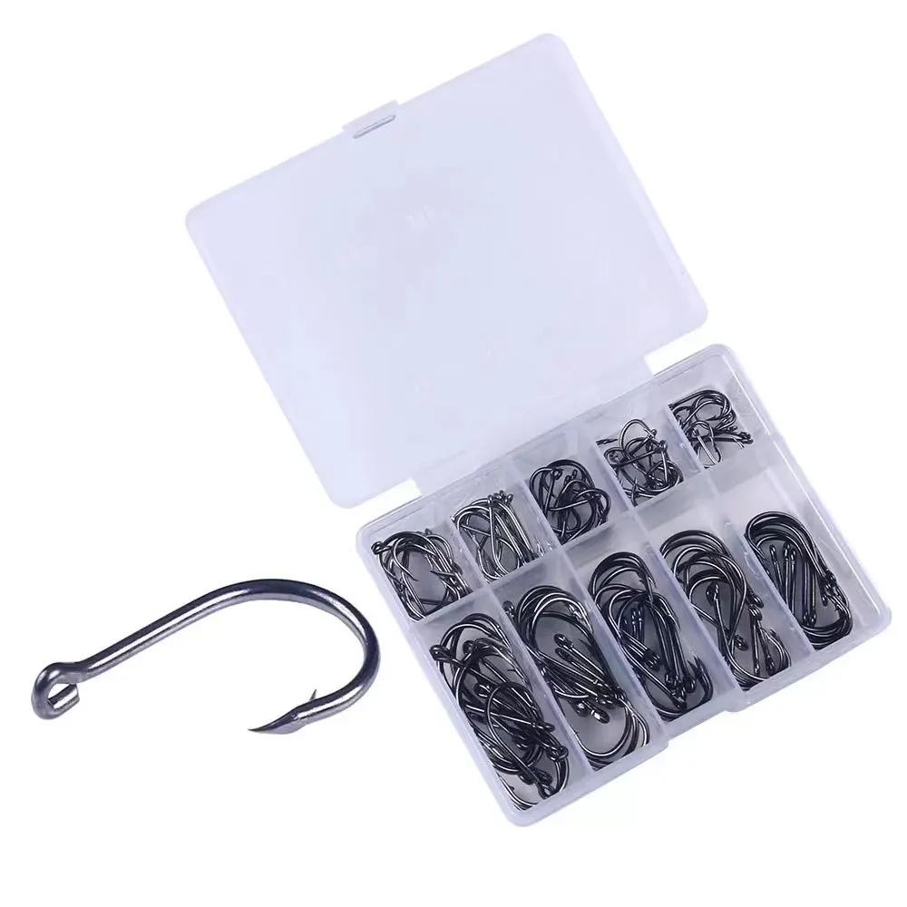 100 PCs Boxed Fishhook Tube Payment Yi Shi Ni 3-12# Barbed Fishing Hook with Hole Black and Golden Super Rod Fishhook