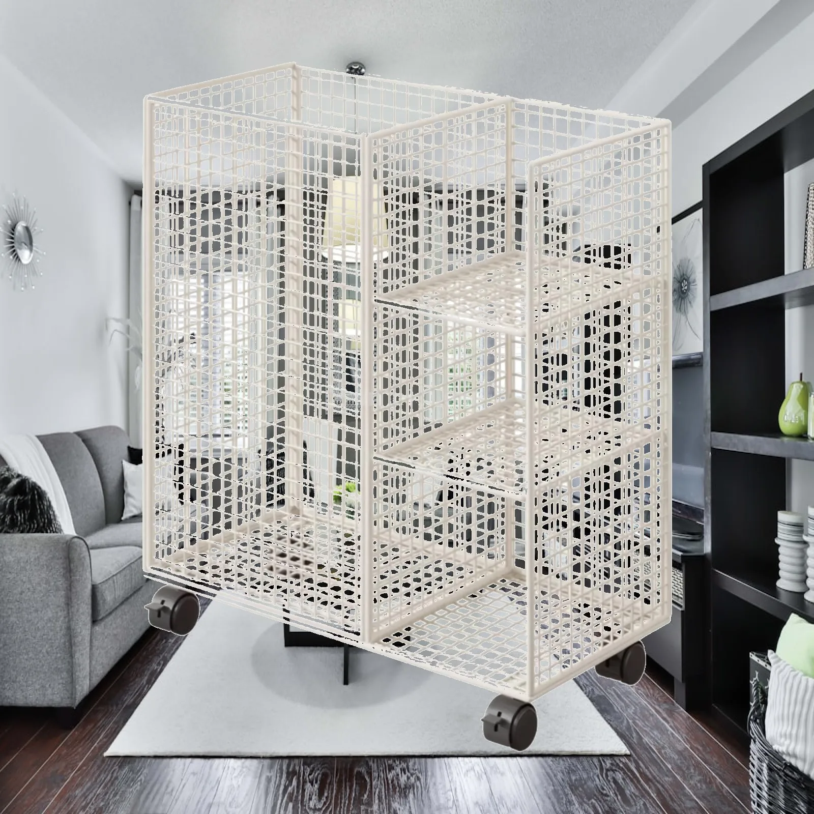 Mobile Sports Equipment Storage Cart Compact Open Grid Storage Cart with Caster Wheels Portable Space-Saving for Home Gym