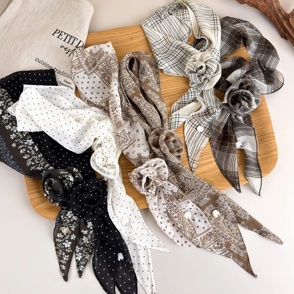 

New Flower Pattern Polka Dot Scarf Dot Design Elegant Rose Flower Scarf Lightweight Neck Scarf Women Accessories