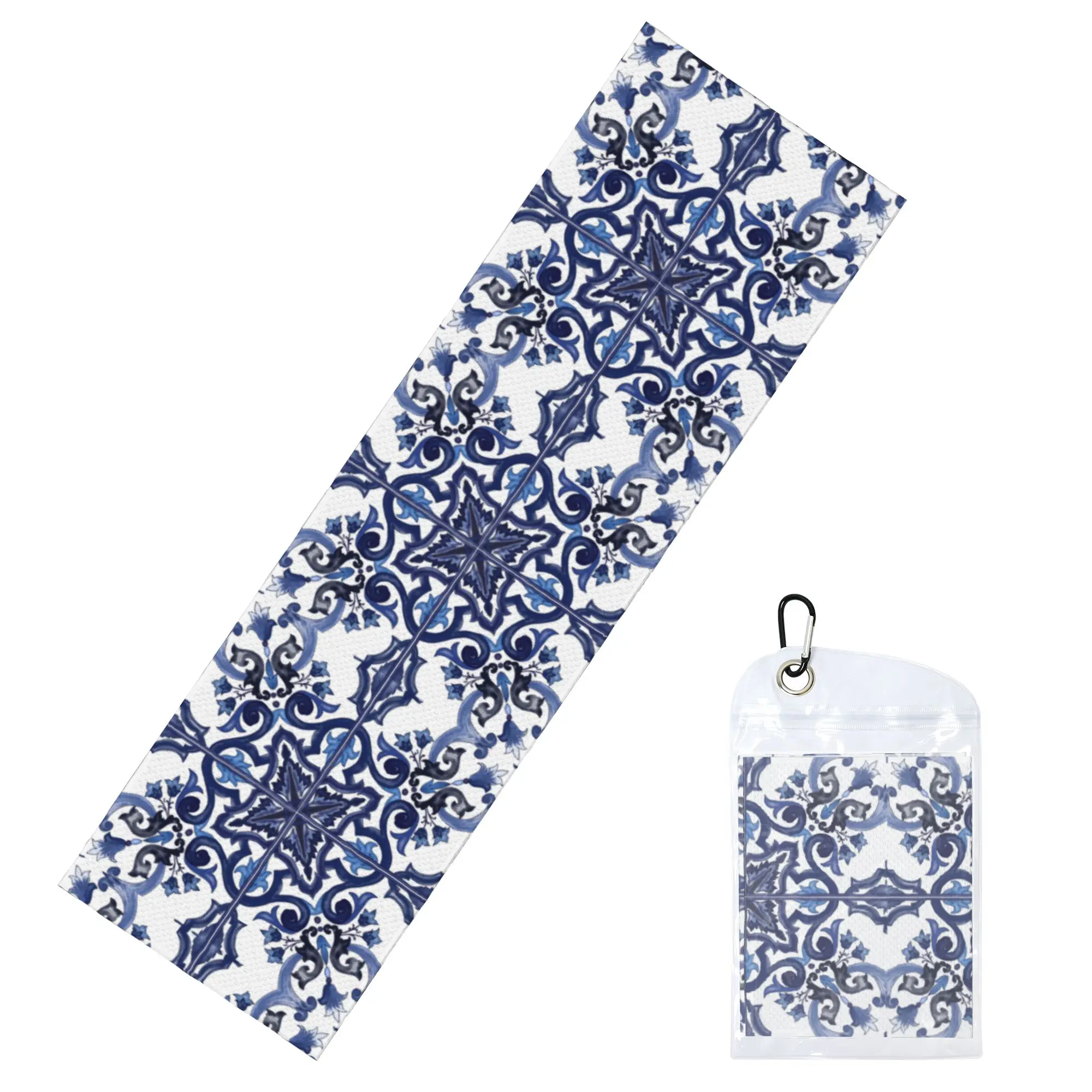 Blue Ornate Floral Mediterranean Sicilian Tile Cold Exercise Towel Yoga And Fitness Running Outdoor Activities Travelling Towels