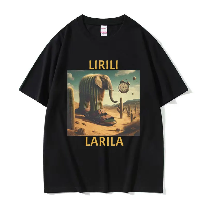 

Футболка Lirili Larila с забавным мемом, футболка со слоном и сандалиями, мужская футболка с рисунком в стиле ретро в стиле Харадзюку, большие хлопковые футболки унисекс