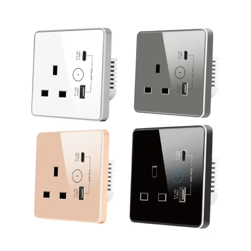 2026 Type C + USB fast charging UK standard smart Zigbee wall socket, with smart life app remote control and Alexa voice