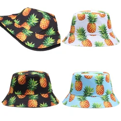 Abacaxi Verão Impresso Balde Chapéus para Mulheres Homens Frutas Praia Algodão Dupla Face Tampas Panamá Pesca Sun Fisherman Hat Bob