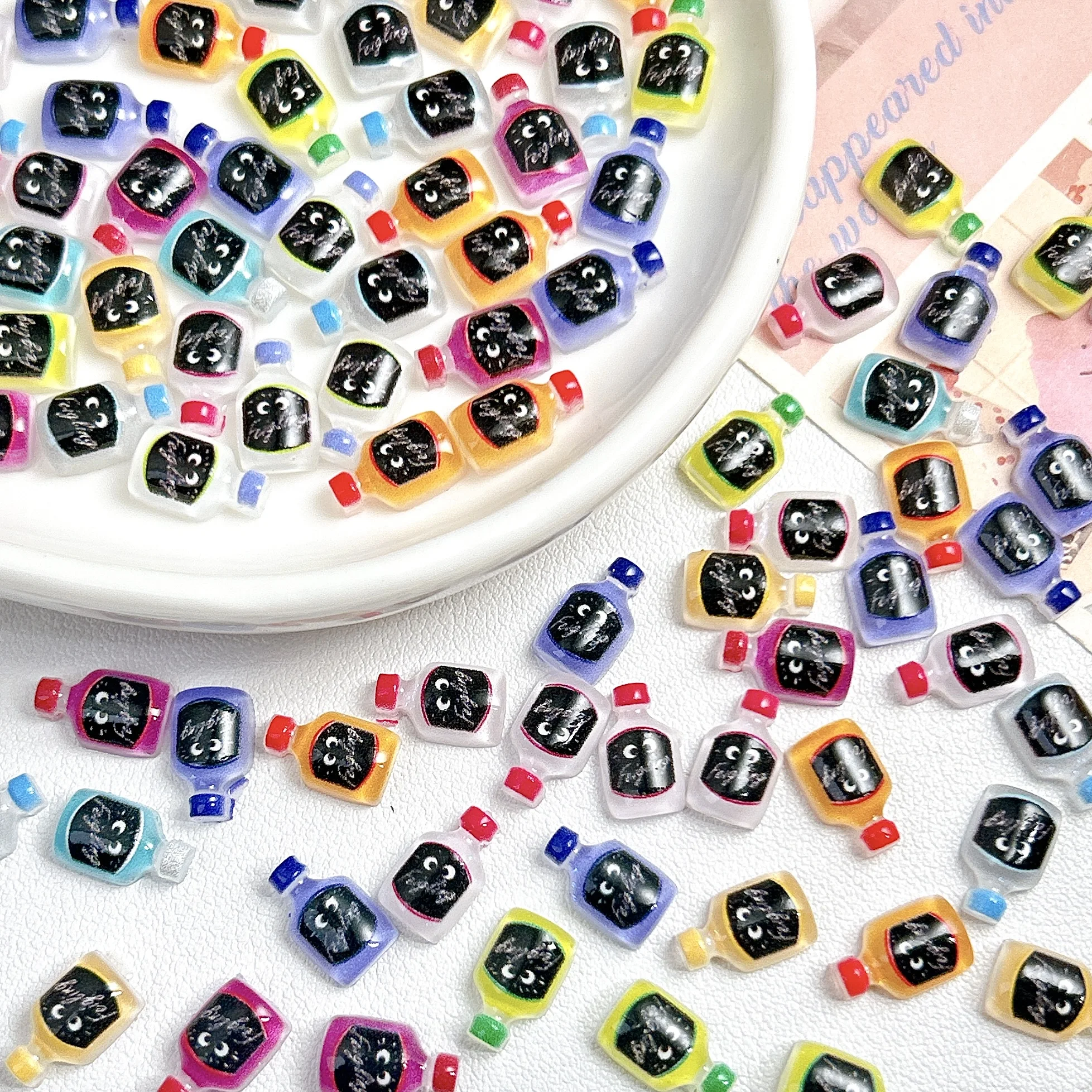 20PCS Luminous Simulated Water Bottle Resin Nail Charms 3D Novelty Colorful Beverage Bottle Nail Art Decorations for DIY Nails