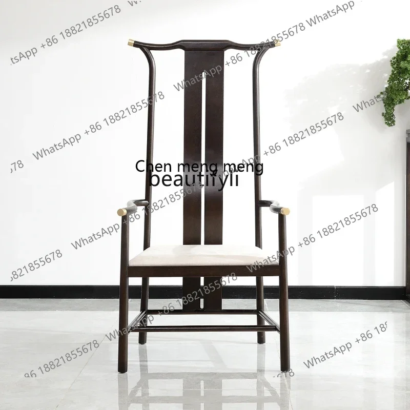 X  New Chinese solid wood official hat chair high-end tea chair tea room tea  high back chair single