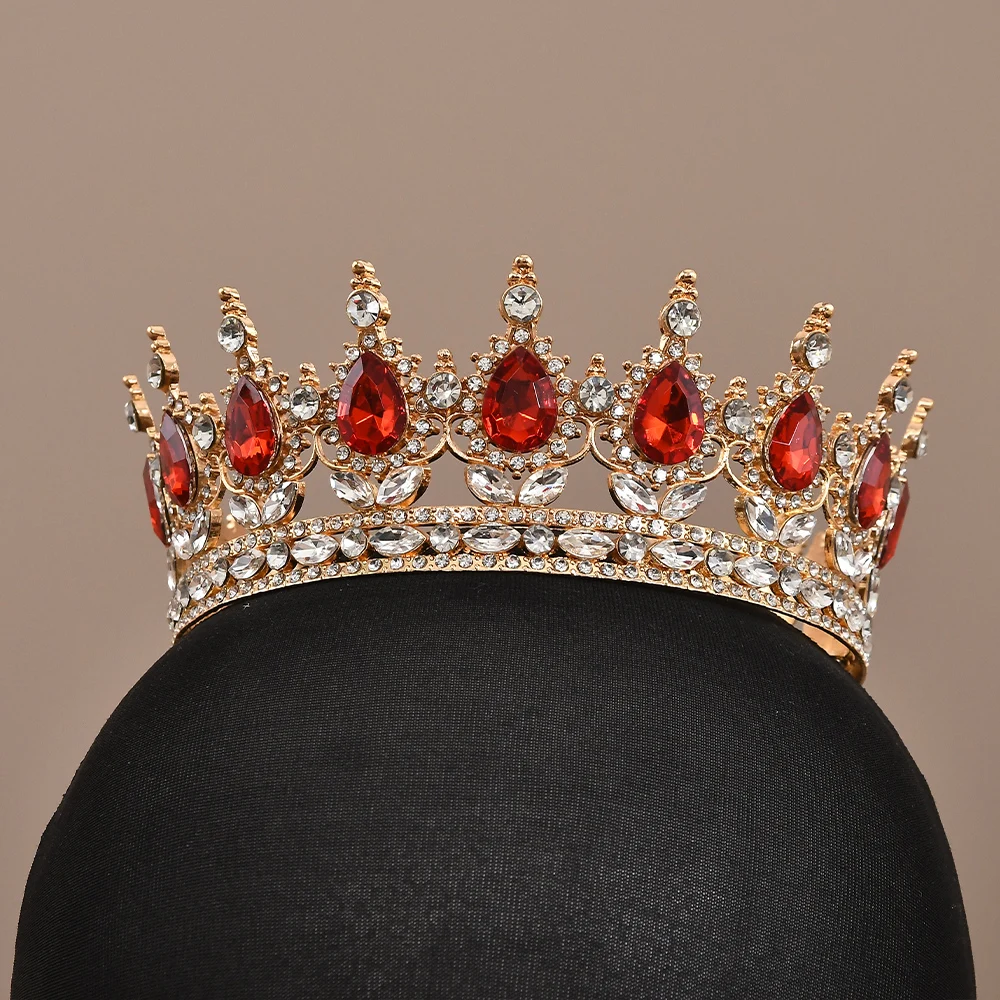 European Princess Queen Tiara Round Baroque Pageant Crowns Crystal Full Crown King Tiaras Bridal Wedding Hair Accessories