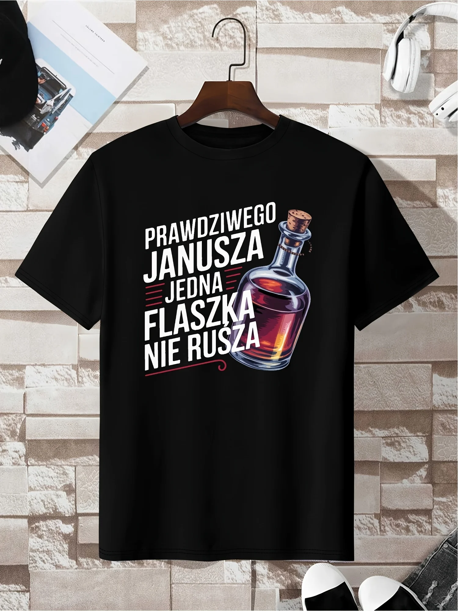 T-shirt drôle pour homme avec proverbe polonais et motif vodka – Citations de Janusz et design vodka, T-shirt d'été léger avec phrase polonaise, coupe ample décontractée pour les fêtes, tenue décontractée et cadeaux pour les fans de la culture polonaise