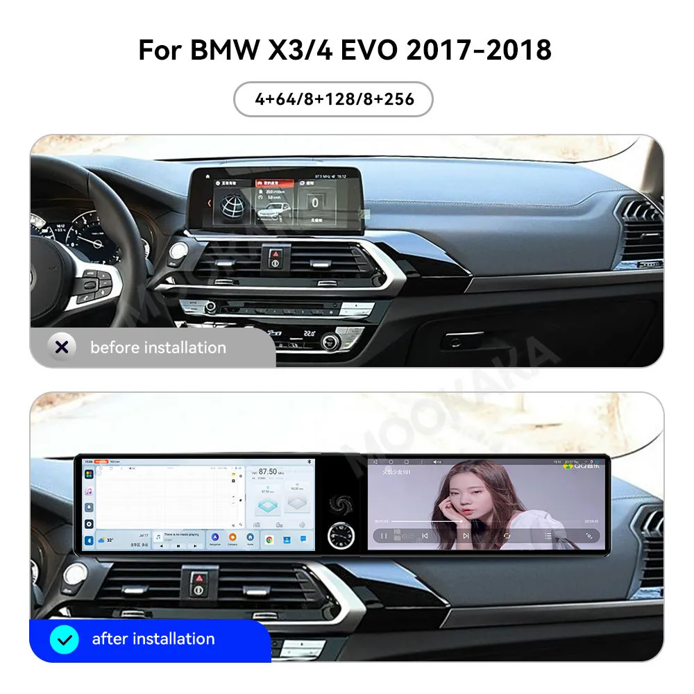 راديو سيارة Carplay مقاس 24.6 بوصة شاشة مزدوجة لسيارات BMW X3 X4 2017-2018 شاشة مزدوجة أندرويد ستيريو تلقائي الوسائط المتعددة وحدة رأس نافي EVO #3