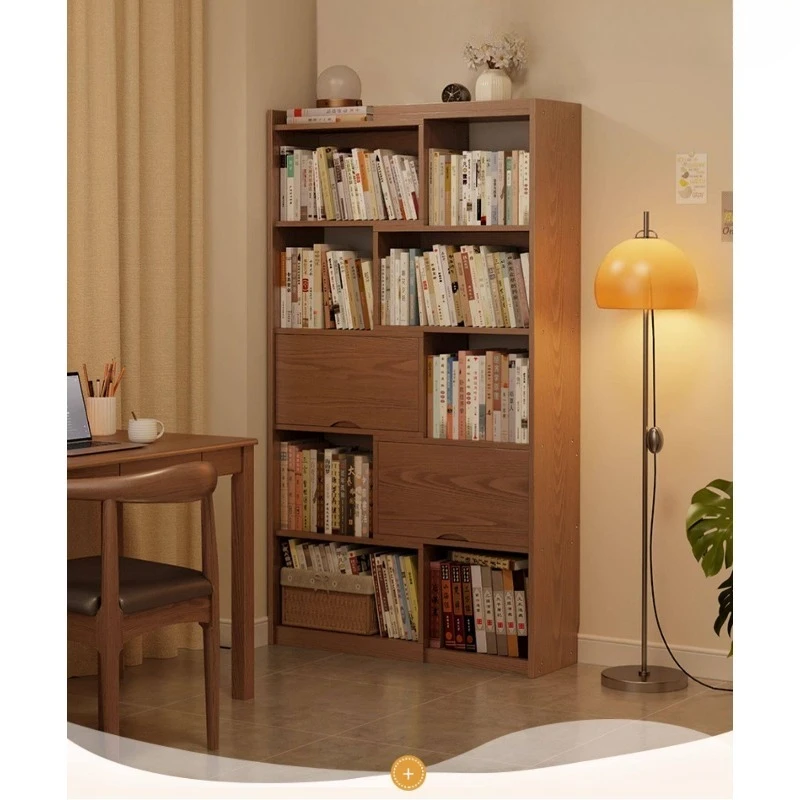 Solid wood bookcase free combination lattice cabinet living room floor storage shelf