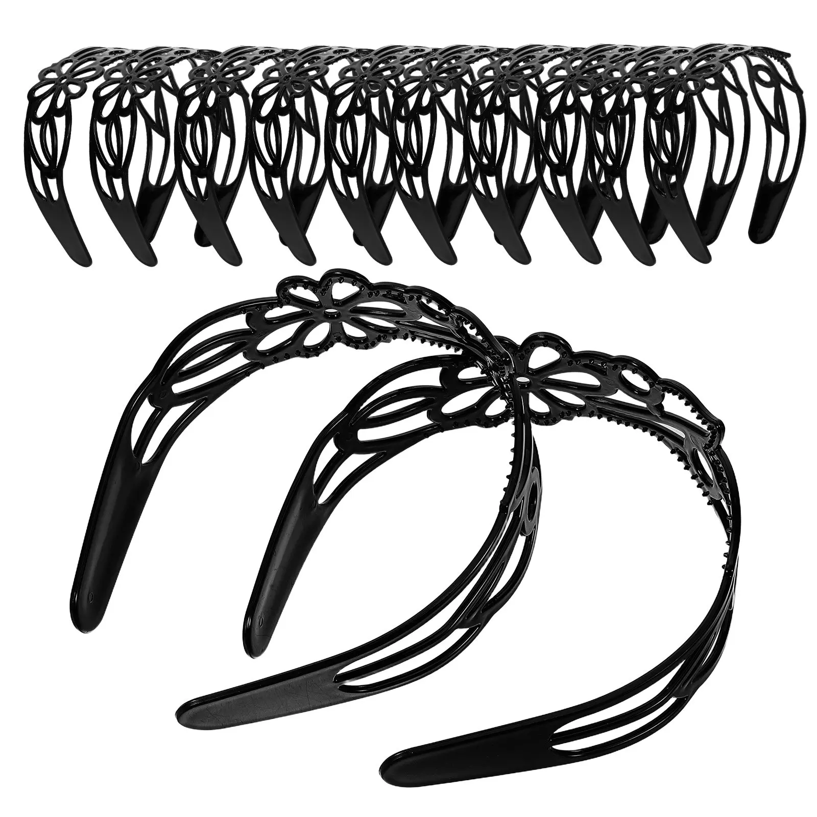 

12 шт. винтажных черных широких ободков для волос с ажурным цветочным узором, легкие пластиковые повязки для женщин, для вечеринок, свадеб и повседневной носки