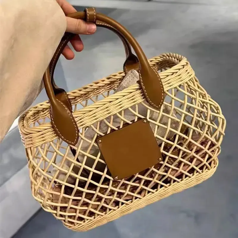 

Bamboo Woven Tote Bag Fashion Vegetable Basket Handbag Travel Vacation Beach Bag Shoulder Portable Women Classic Versatile