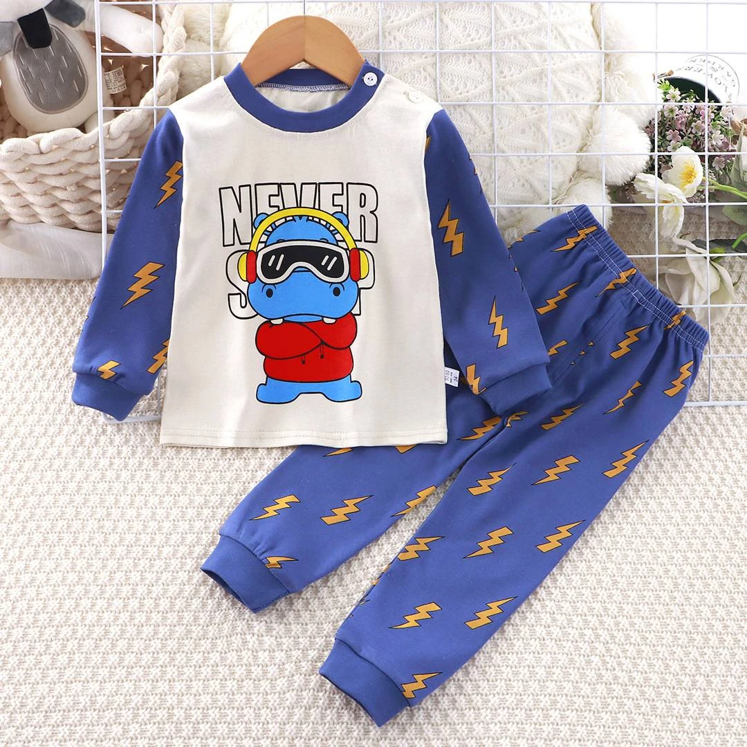Herbstkleidung Unterwäsche-Set für Babys 0-4 Jahre, Cartoon-Baumwolle, bequeme Hauskleidung, Pyjamas, Kinder-Oberteile + Hosen-Set