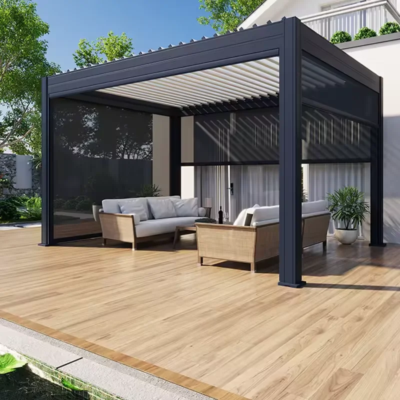Outdoor Beautiful Sun Protection Ventilation Aluminum Alloy Pavilion Customized Size Backyard Gazebo Modern Garden Pergola
