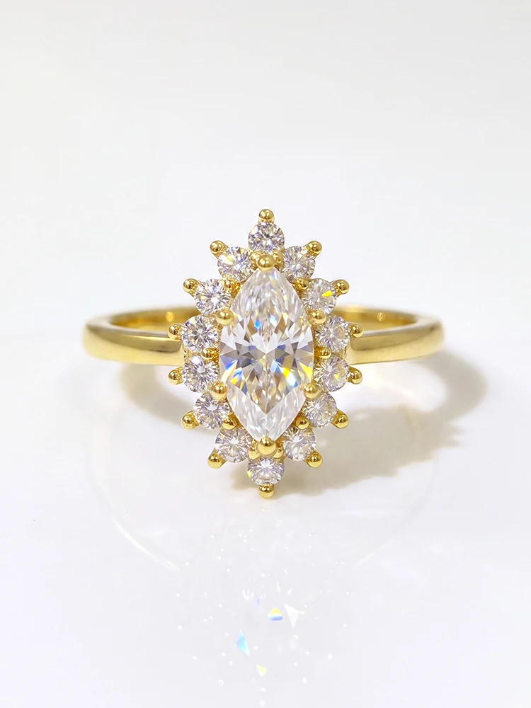Luxuriöser Ehering mit echtem 1-Karat-Marquise-Moissanit-Diamanten für Damen, ideal für Jahrestage, Hochzeiten und Partys, modischer, personalisierter Schmuck. – Detail 3