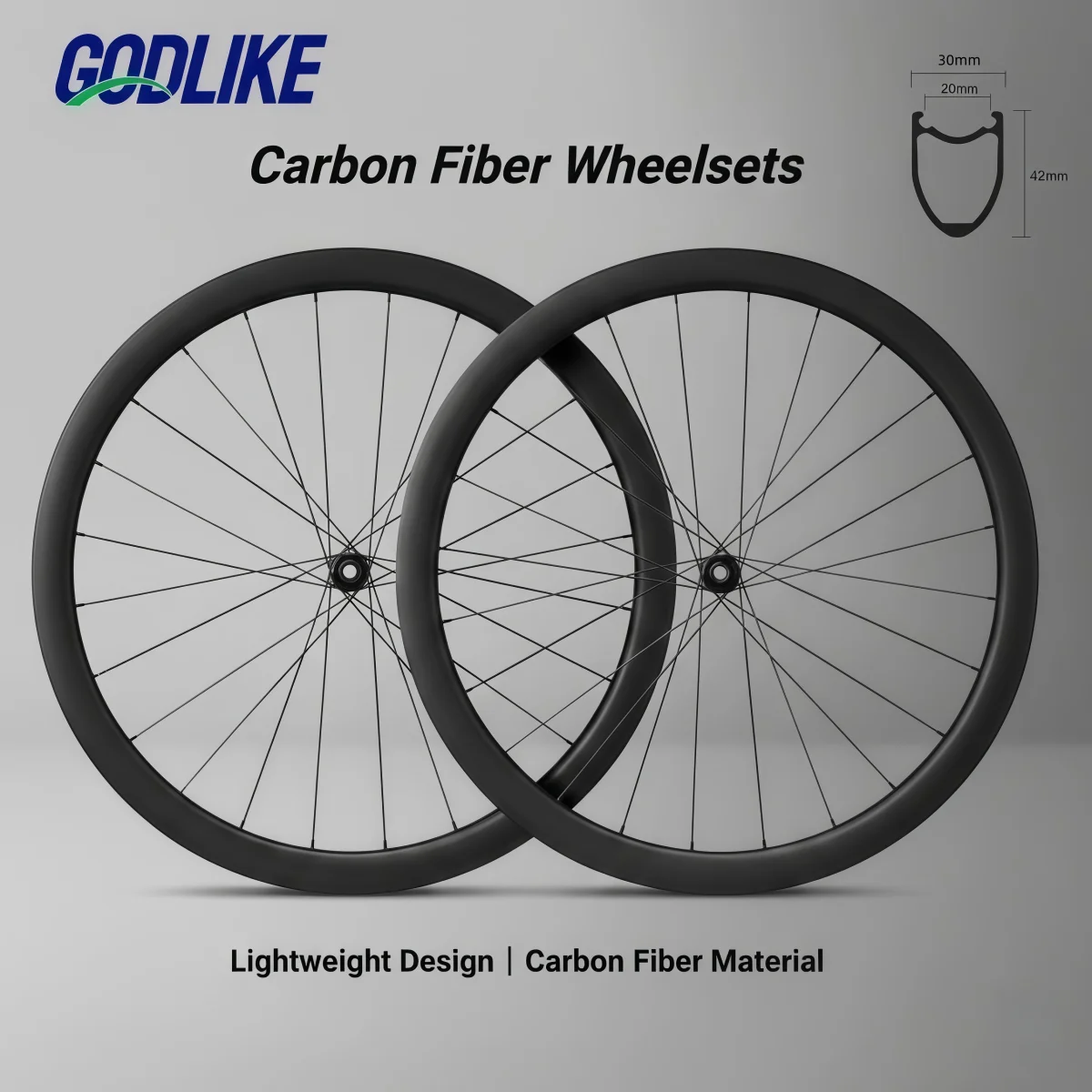 

GODLIKE Ultralight Carbon Fiber Road Bike Wheelset 700C 42mm Deep Section Thru Axle Disc Brake Center Lock 120 Points Hub Carbon