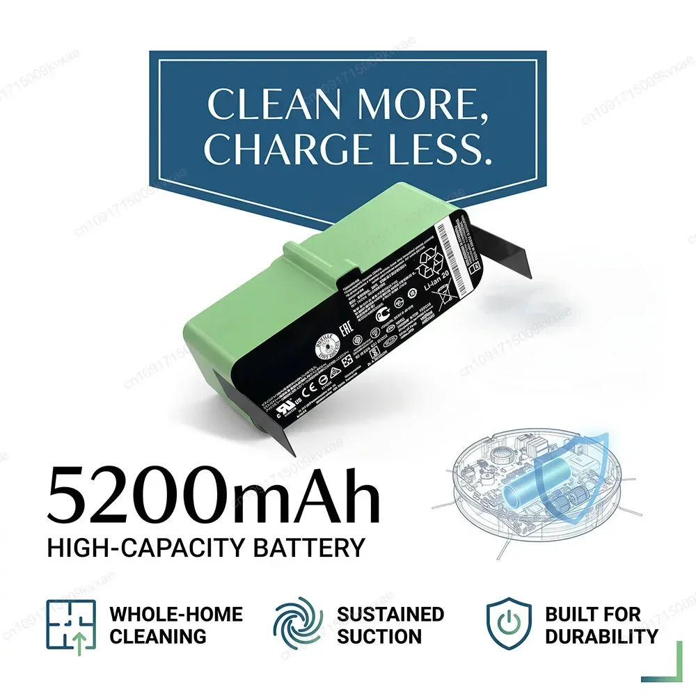 14.4V 5200mAh BMS Li-ion Robotic Vacuum Battery for Roomba 980 960 890 877 860 690 675 614 Auto Sweeper Rechargeable Power Cell