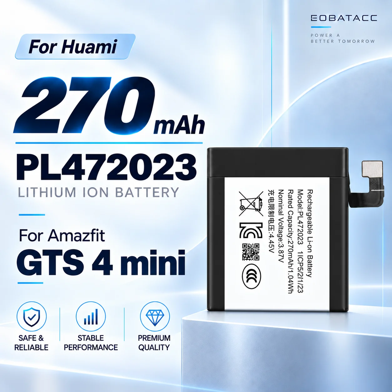 New PL472023 270mAh Replacement Battery For Huami Amazfit GTS 4 mini Smartwatch Long-lasting +Free Tools