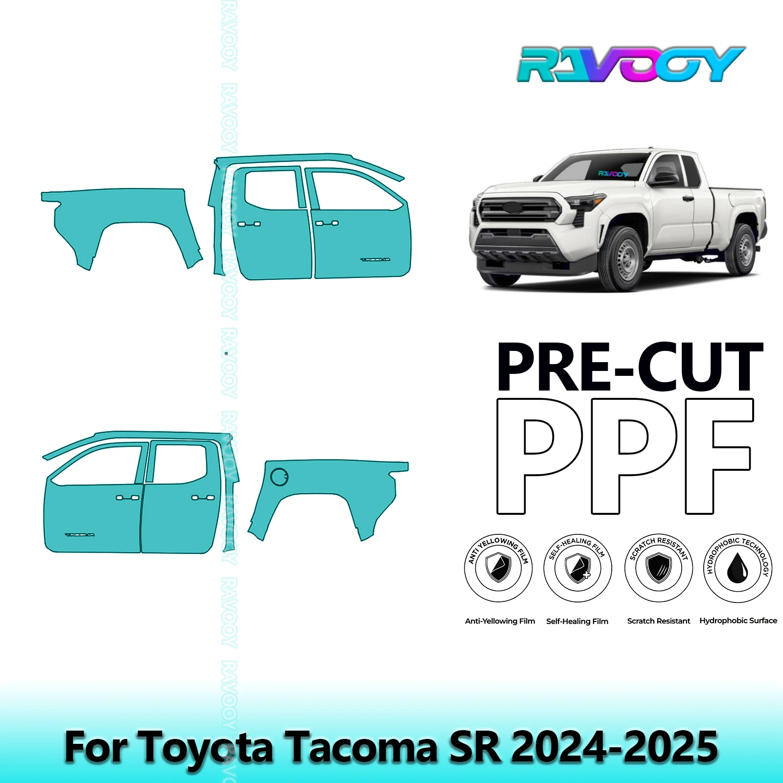 

For Toyota Tacoma SR 2024-2025 8.5mil Clear Matte Pre-Cut PPF Door & A/B Pillar Kit TPU Paint Protection Film Set