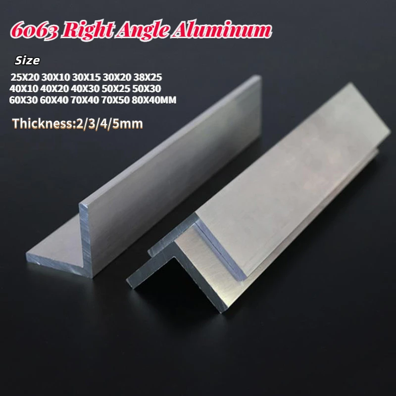 6063 Right Angle Aluminum 25x20mm-80x40mm Thick 2/3/4/5mm L-shaped Aluminum Alloy Aluminum Edging Triangle Profile Length 500mm