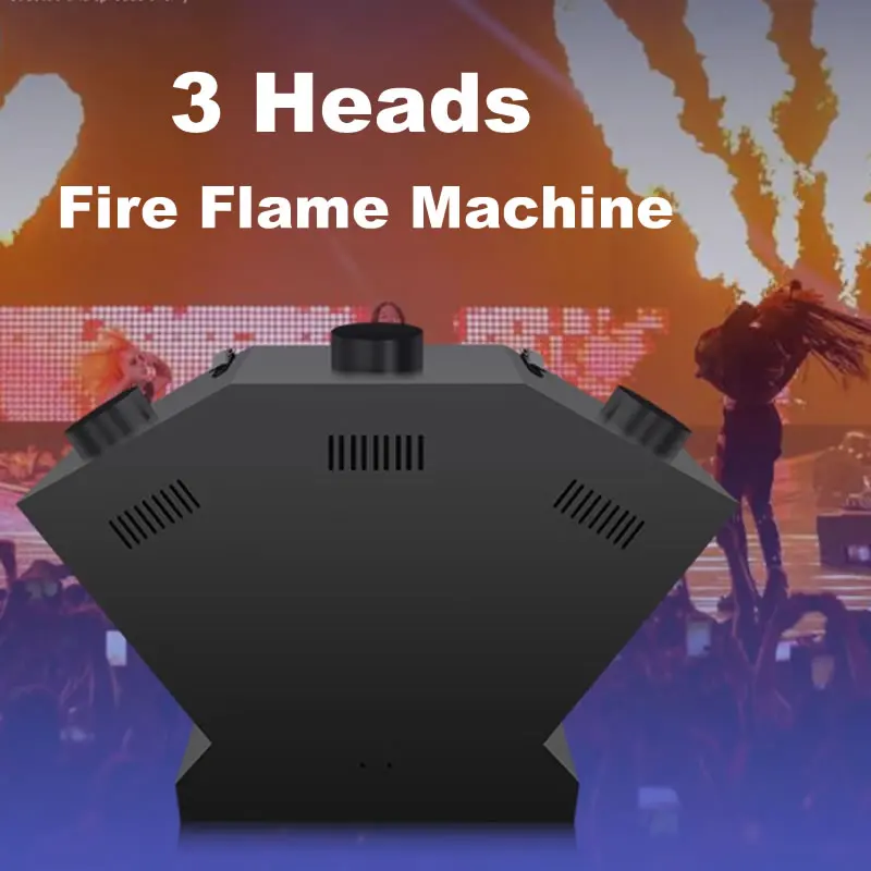 200W Fire Flame Machine 3 Heads Real Flame Thrower Stage Equipment DMX 512 Remote Control for Performance Party Halloween Show