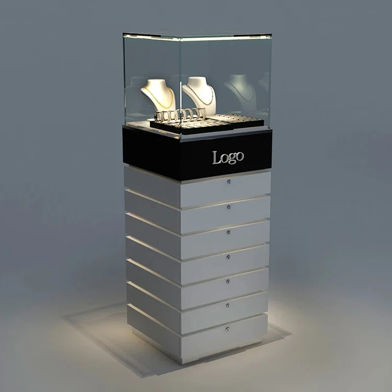custom.Jewellery Pedestal Stand Watch Glass Metal Showcase Stainless Steel Counter Jewelry Showcase Display Cabinet