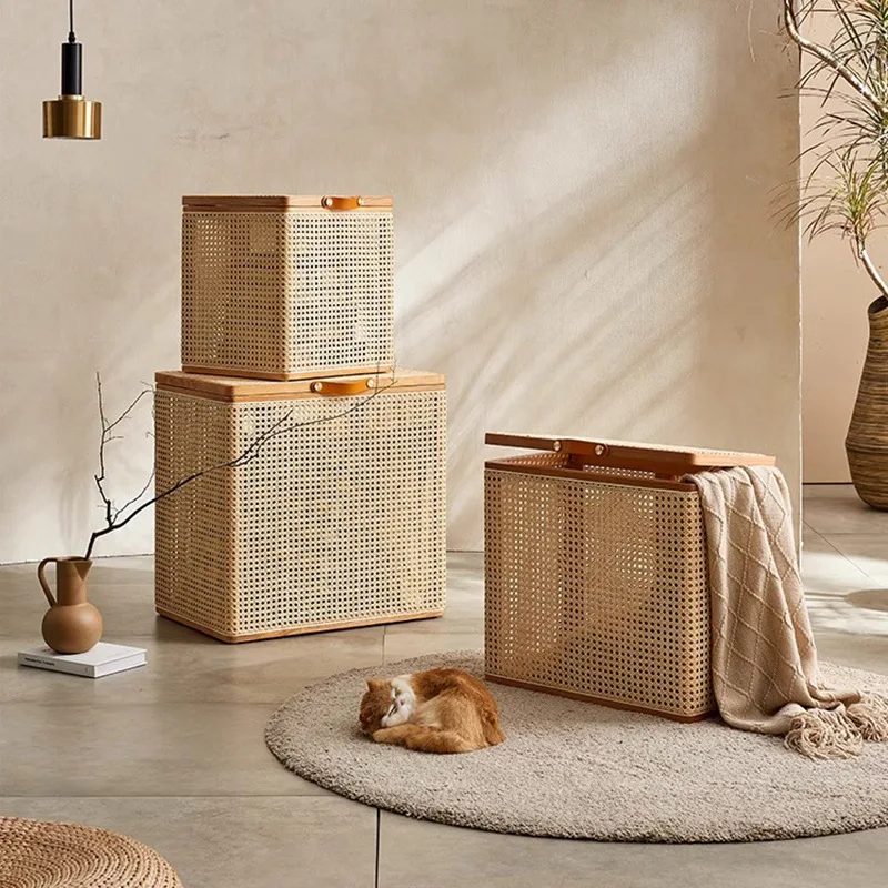 Storage box rattan solid wood household storage box Jifeng furniture bamboo storage box Japanese handmade