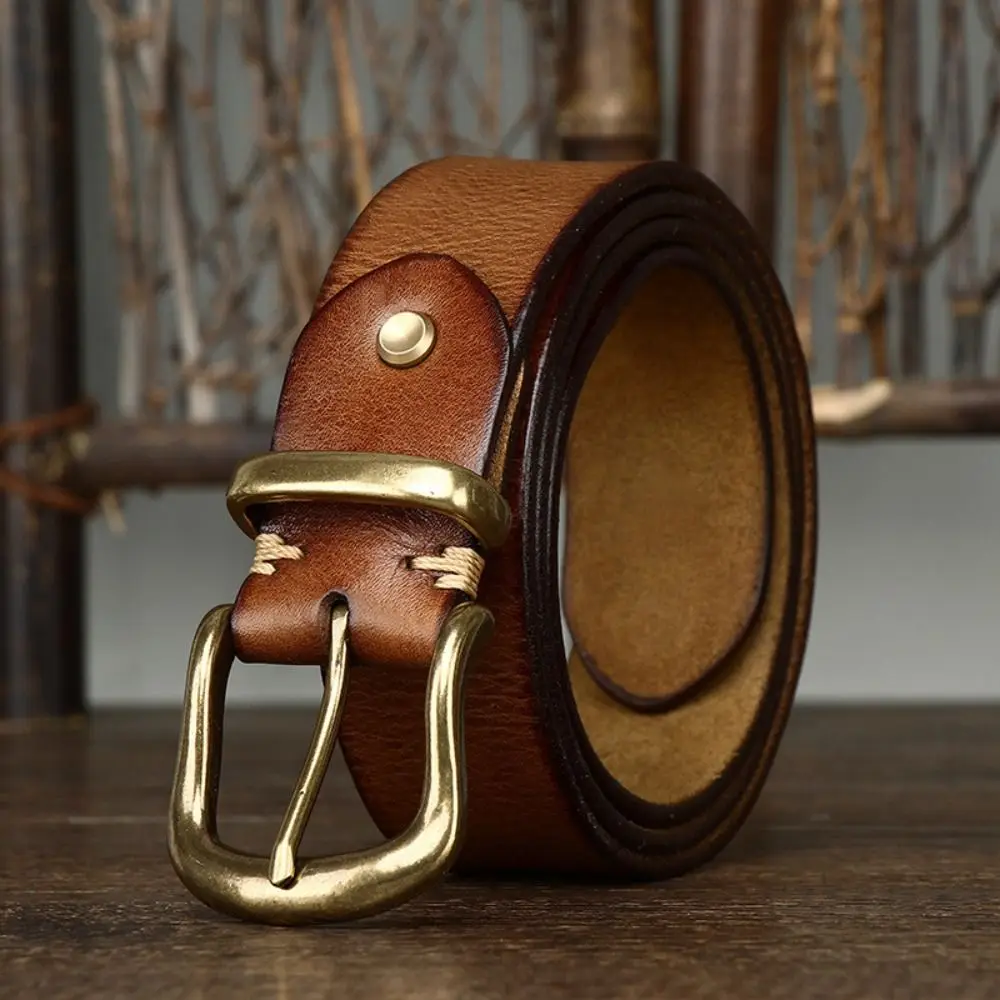 

3.8CM Genuine Leather Belt Luxury Design Trendy Brand Pin Buckle Belt Versatile High-end Business Denim Belt