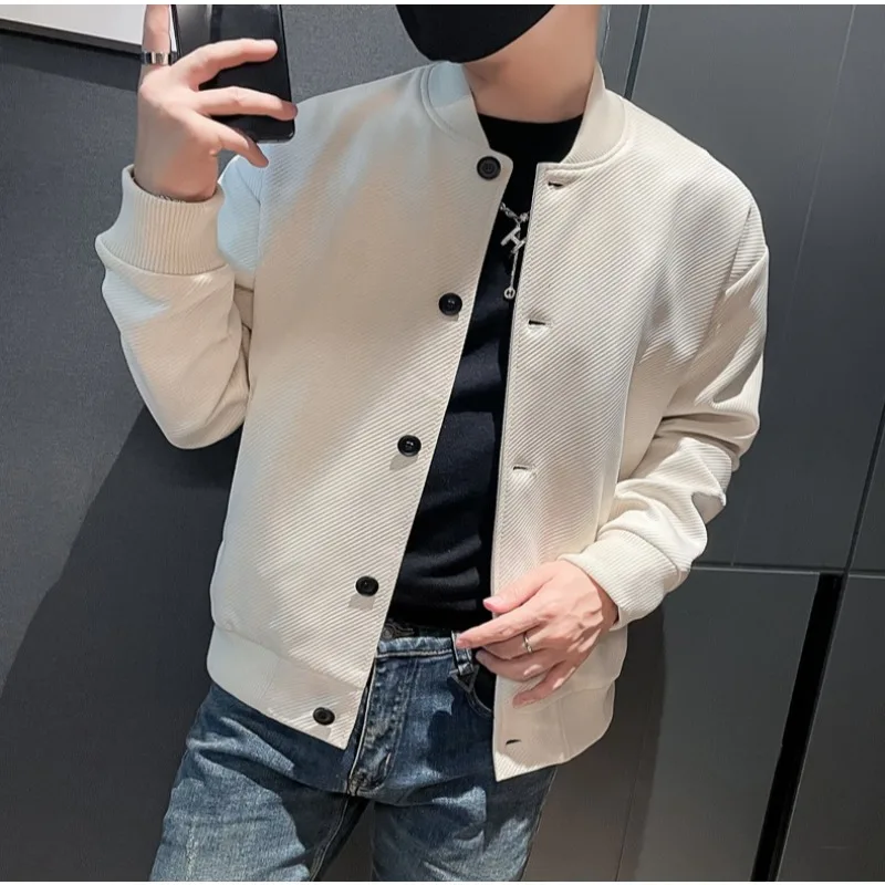 

Twill Stand Collar Baseball Jacket Spring and Autumn New Men's Casual Top Solid Single Breasted Long Sleeves Men's Coats Jackets