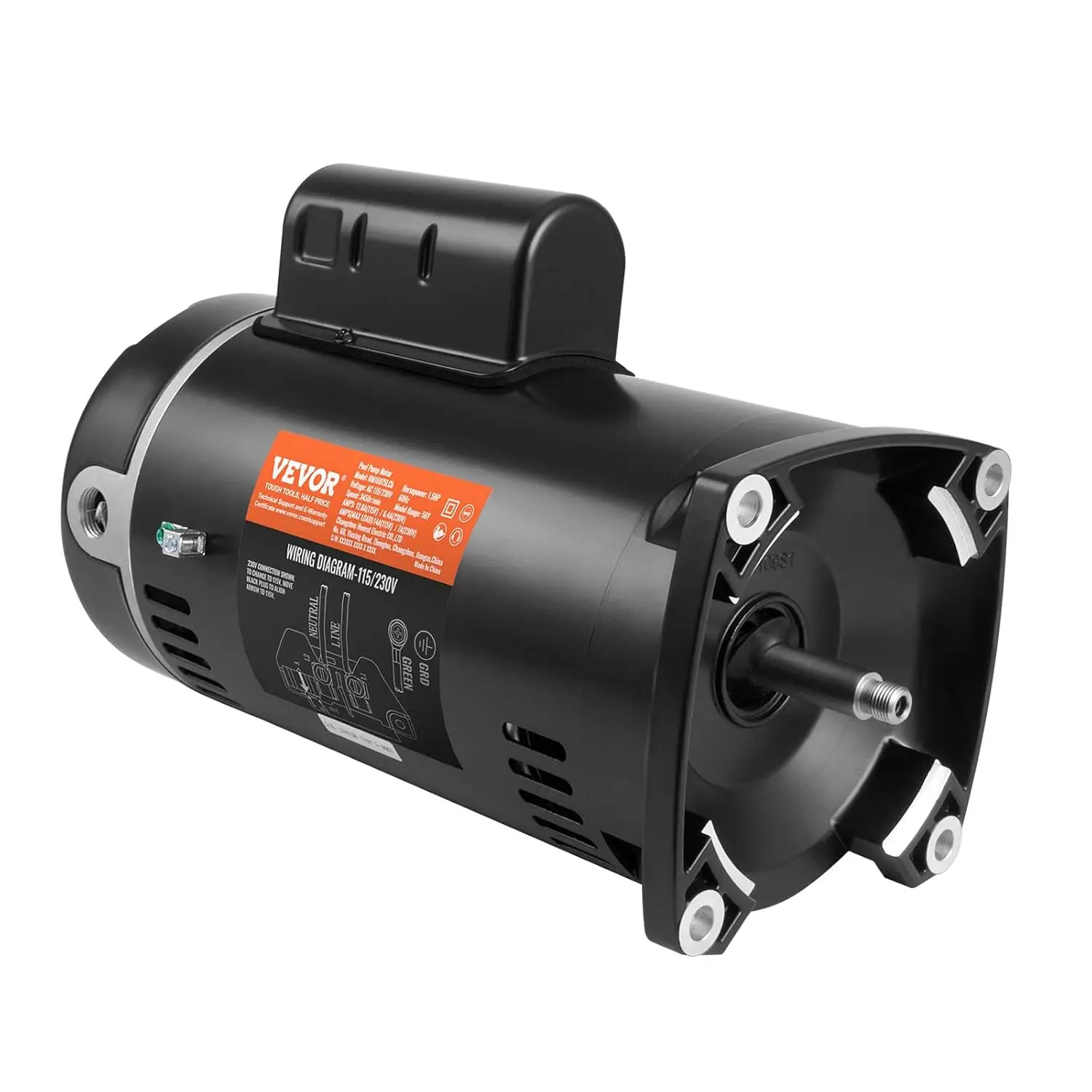 

1.5 HP Pool Pump Motor, 56Y Frame, 115V 12.8 Amps / 230V 6.4 Amps, 3450 RPM, 60Hz, 1.1 Service Factor, 90μF 250V
