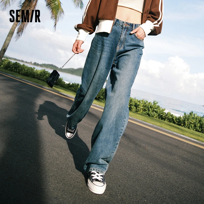 Semir 2023 Women Jeans Autumn New Wide-leg Pants Street Mopping Retro Fringe Jeans for Women