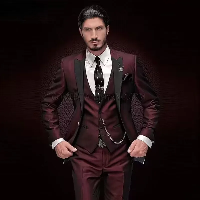 

2025 New Men's Three-piece Suit, Black Lapel Two-tone Suit, Banquet and Party Suit, Groom and Groomsmen's Suit