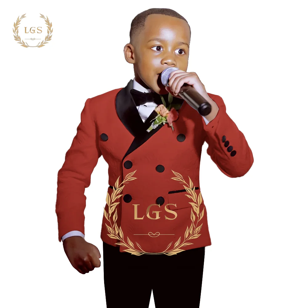 Boys' 2-piece formal suit - floral jacket and black trousers, suitable for performances, parties, dances and celebrations