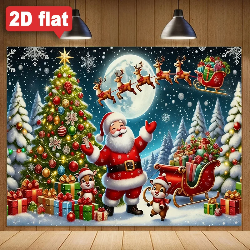 2D Flat, 2D Flat Banner Background Cloth, 1pc, Santa Claus Merry Christmas Background Banner, Durable Fabric Suitable for Photog