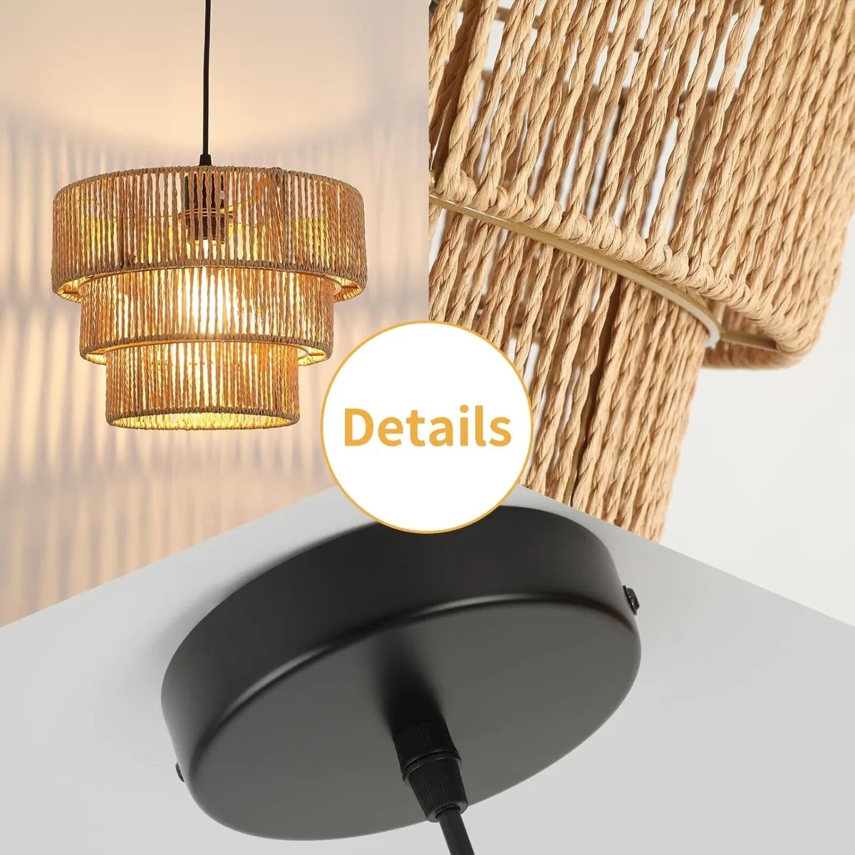 JOYINLED ورقة حبل بوهو المكونات في قلادة ضوء المنسوجة يدويا مصباح السقف ، غرفة المعيشة غرفة نوم المطبخ عكس الضوء E27 مصباح معلق