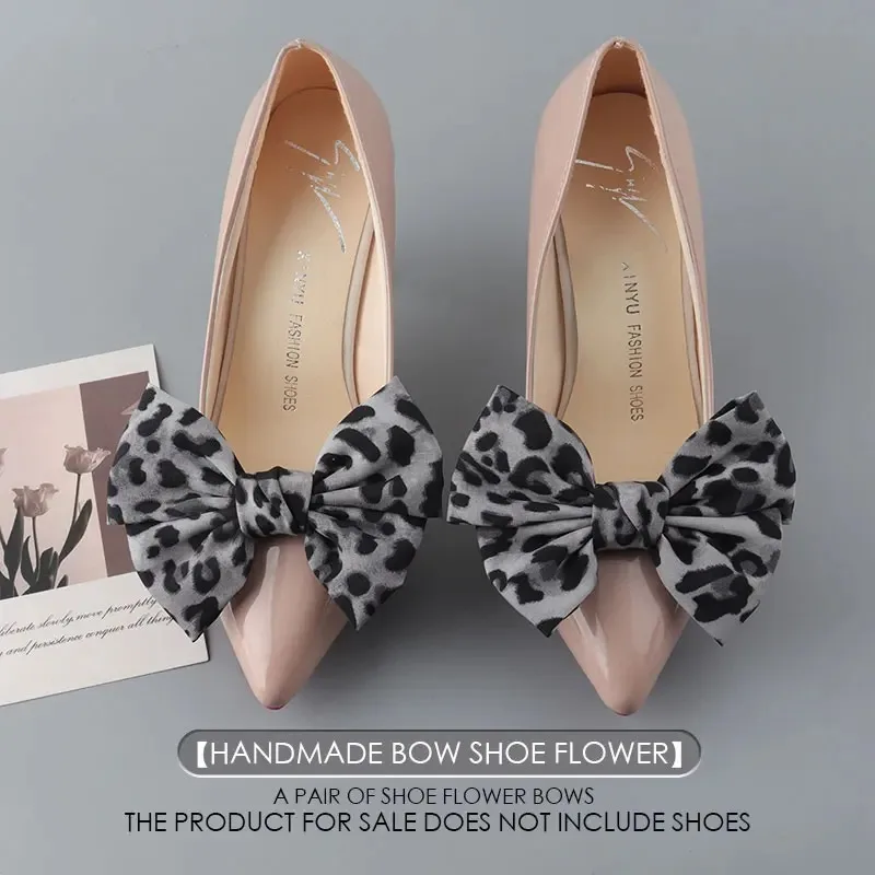 Women High Heels Decor Accessories Removable Leopard Bow Shoe Charms Detachable Shoe Buckle Clips DIY Shoe Decoration